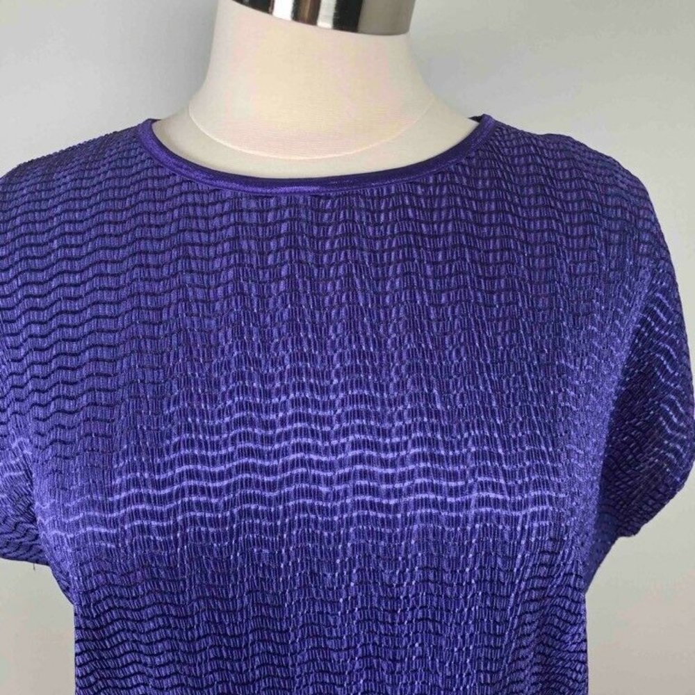 Tan Jay Womens Shiny Blouse Purple Short Sleeve Cr